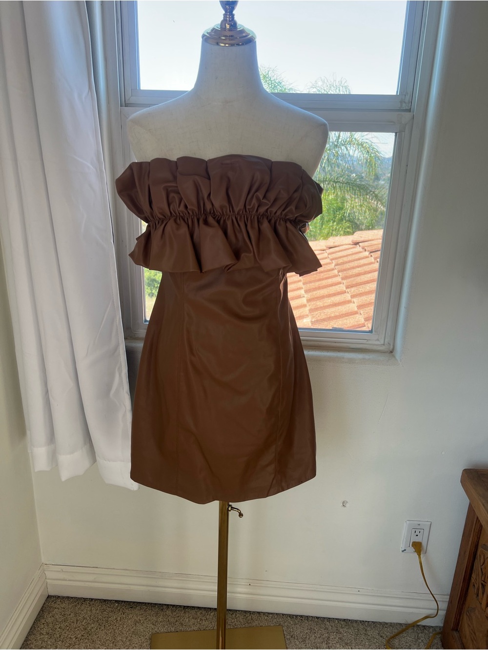 Strapless Lilyful Ruffle Mini Dress in Brown